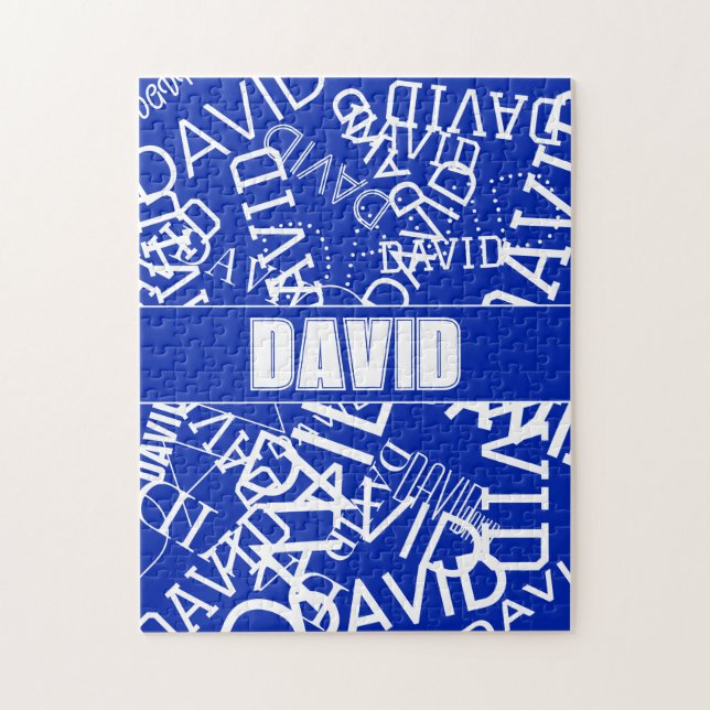 Add any name, name collage In blue & white Jigsaw Puzzle (Vertical)