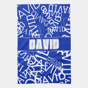 Add any name, name collage In blue & white Kitchen Towel