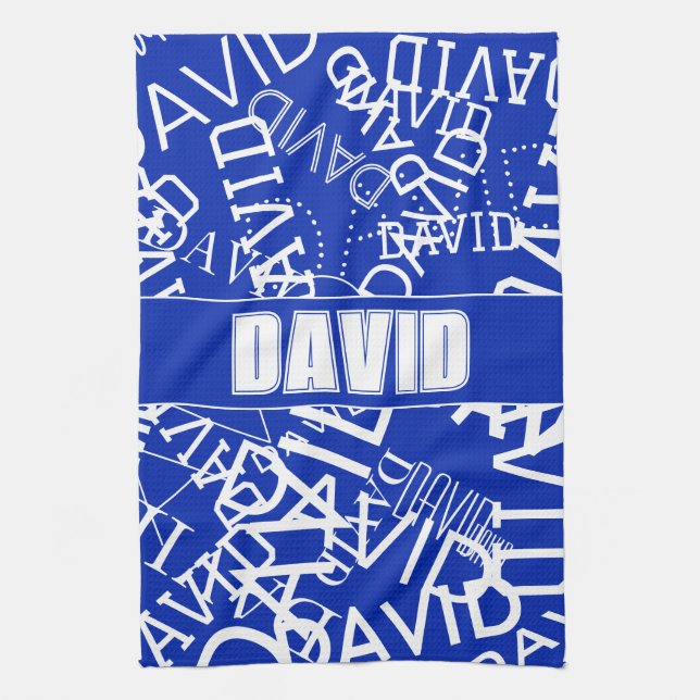 Add any name, name collage In blue & white Kitchen Towel (Vertical)