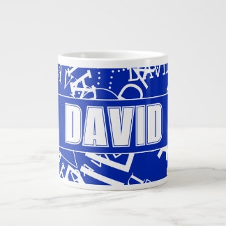 Add any name, name collage In blue & white Large Coffee Mug