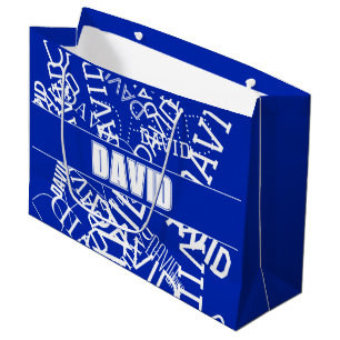 Add any name, name collage In blue & white Large Gift Bag