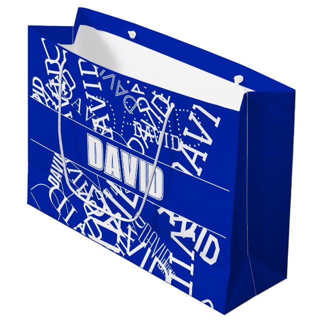 Add any name, name collage In blue & white Large Gift Bag (Front Angled)