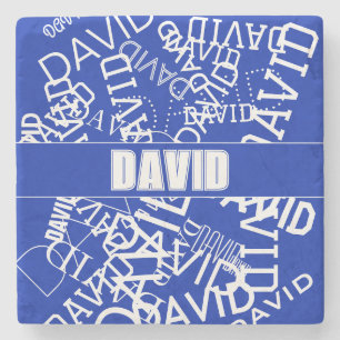 Add any name, name collage In blue & white Stone Coaster