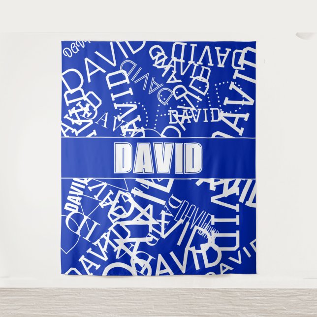 Add any name, name collage In blue & white Tapestry (Front)