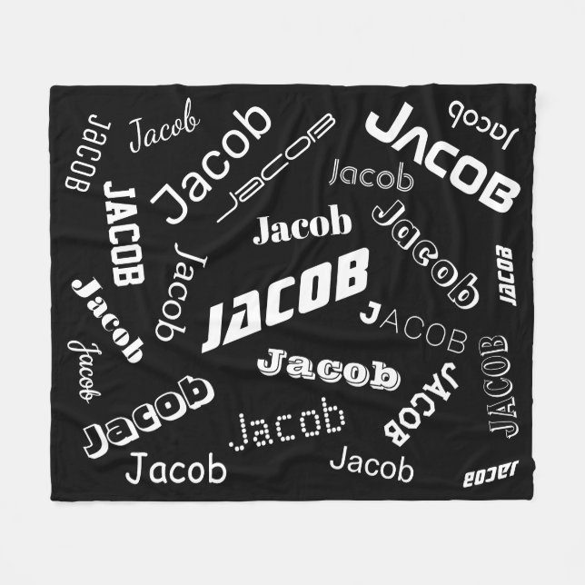 Add Any Name or Word | Black & White Fleece Blanket (Front (Horizontal))