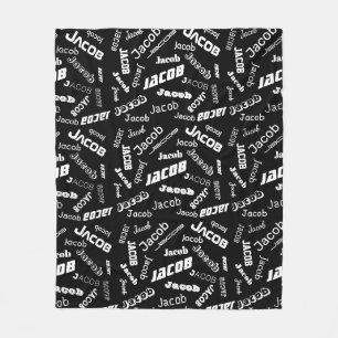 Add Any Name or Word   Black & White Fleece Blanket