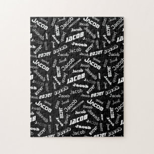 Add Any Name or Word   Black & White Jigsaw Puzzle