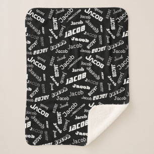 Add Any Name or Word   Black & White Sherpa Blanket