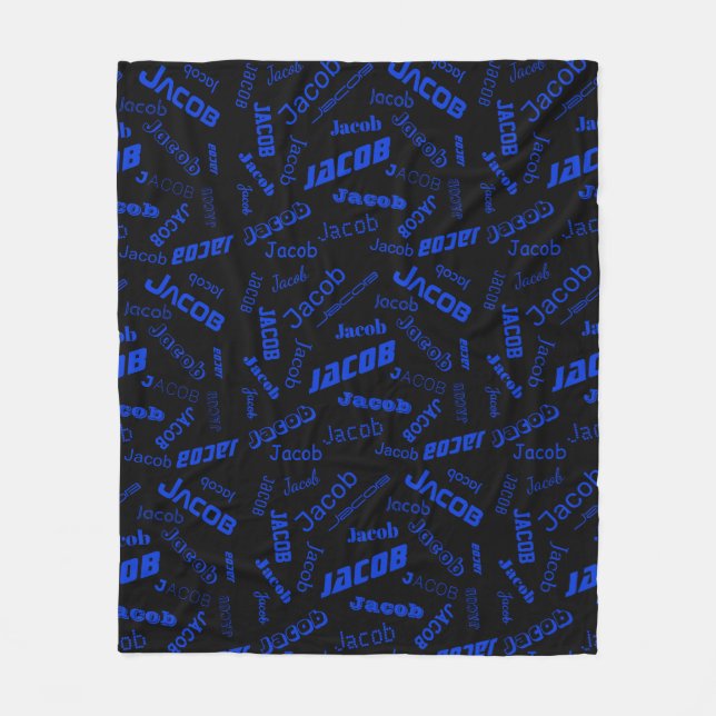 Add Any Name or Word | Blue & Black Fleece Blanket (Front)