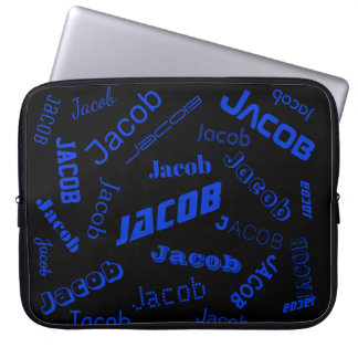 Add Any Name or Word | Blue & Black Laptop Sleeve
