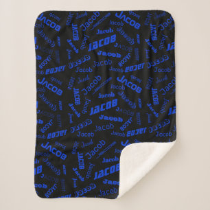 Add Any Name or Word   Blue & Black Sherpa Blanket