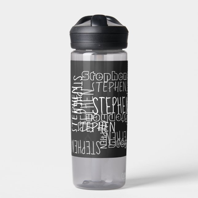 Add Any Name Personalized Collage Typography Black Water Bottle (Front)