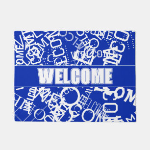 Add any text collage In blue & white Doormat