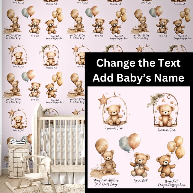 Add Baby Name & Text, Cute Teddy Bears Balloons Wallpaper (Creator Uploaded)