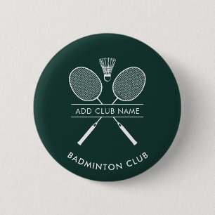 Add Badminton Club Name Rackets Icon Custom Green 2 Inch Round Button