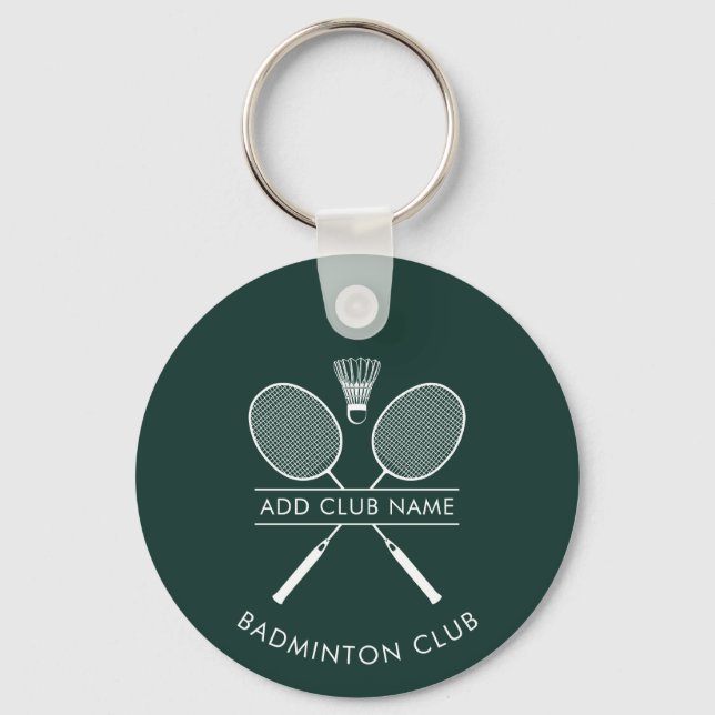 Add Badminton Club Name Rackets Icon Custom Green Keychain (Front)