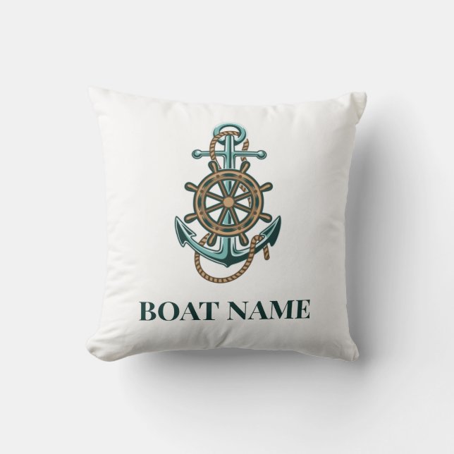 Add Boat Name Nautical Anchor Sailing Throw Pillow (Front)