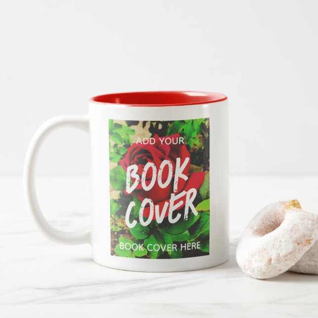 Add Book Cover Author Promotional Book Launch Red Two-Tone Coffee Mug (With Donut)