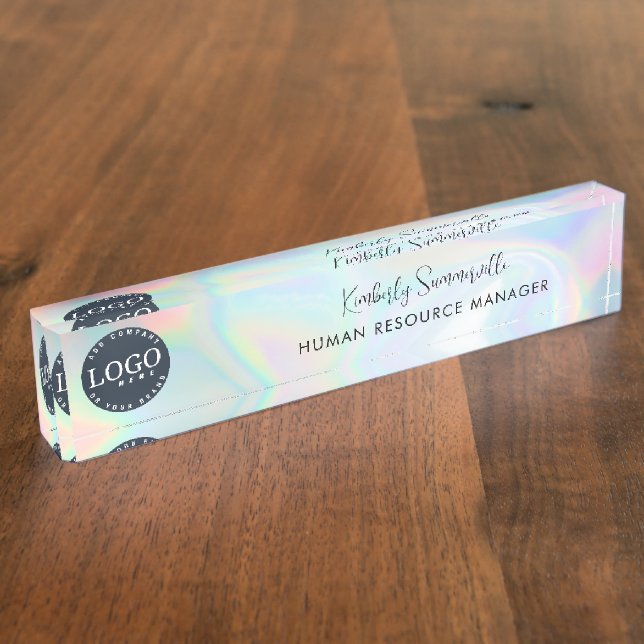 Add Brand Logo Holographic Business Employee Nameplate (Side)