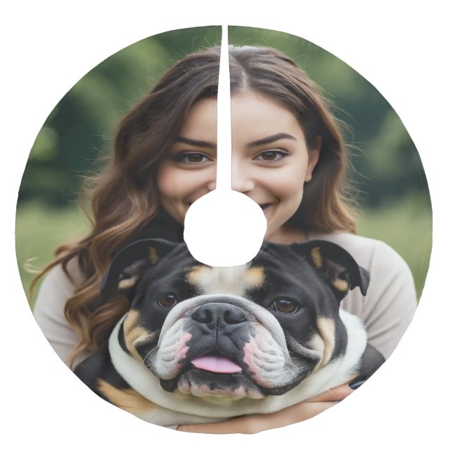 Add Bulldog Photo Personalize Customize Brushed Polyester Tree Skirt (Front)