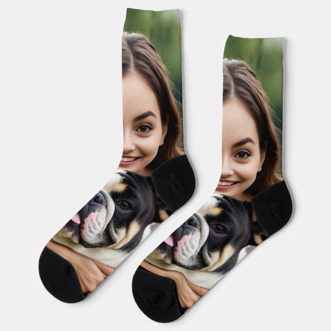 Add Bulldog Photo Personalize Customize Socks (Left)