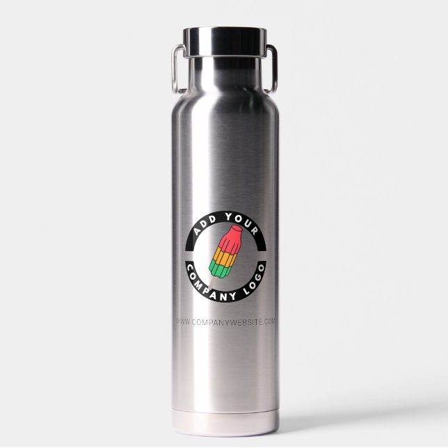 Add Business Logo and Website Employee Swag Water Bottle (Front)