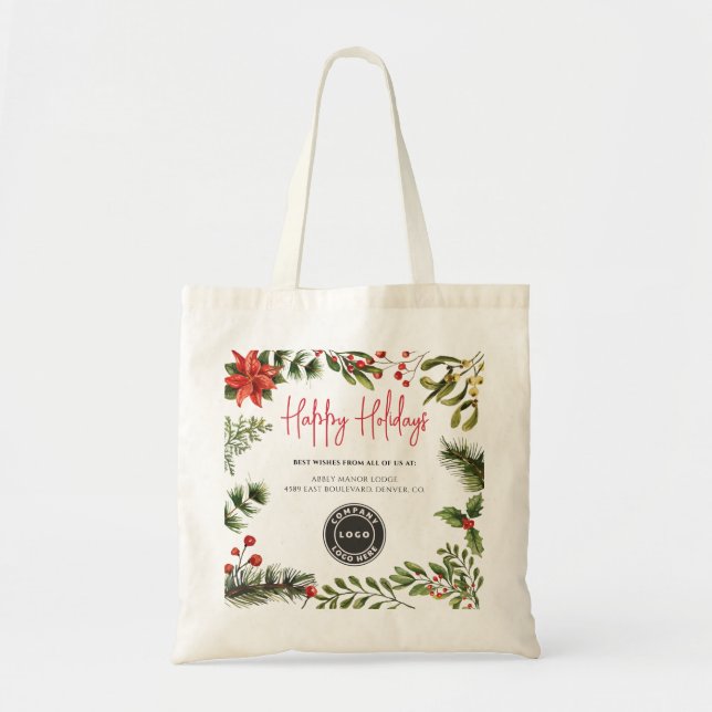 Add Business Logo Company Christmas Employees Swag Tote Bag (Front)