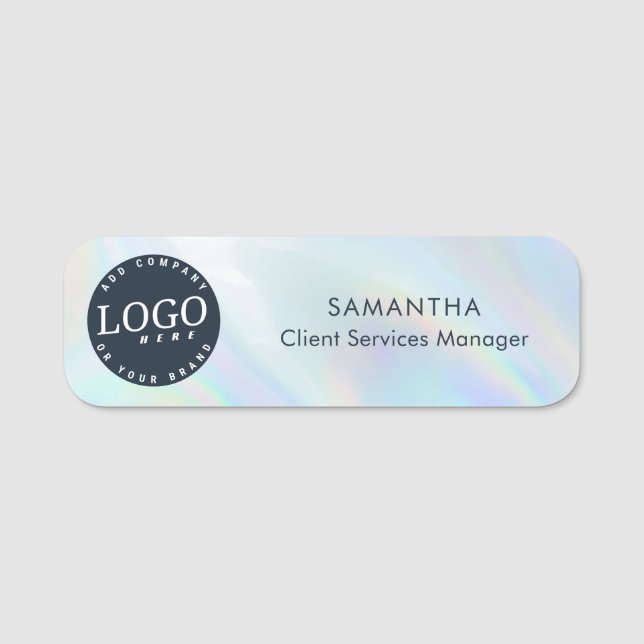 Add Business Logo Company Holographic Minimal Name Tag (Front)