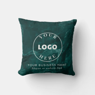 Add Business Logo Green Marble Corporate Showroom Throw Pillow