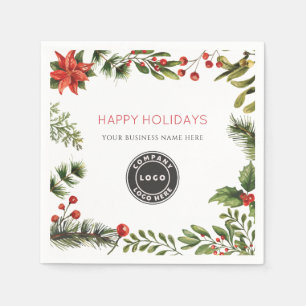 Add Business Logo Happy Holidays Berries Paper Napkin