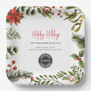 Add Business Logo Holidays Company Christmas Paper Plate