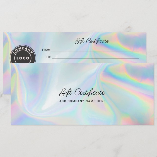 Add Business Logo Holographic DIY Gift Certificate (Front/Back)