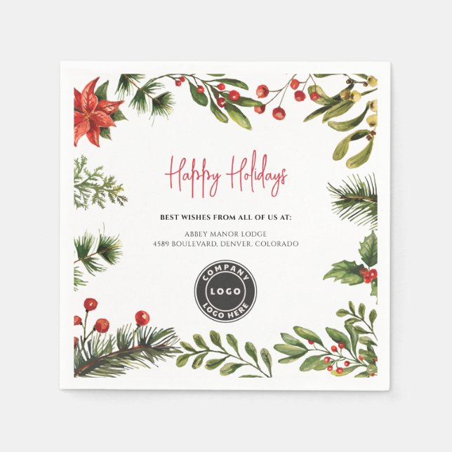 Add Business Logo Mistletoe Christmas Holidays Napkin (Front)