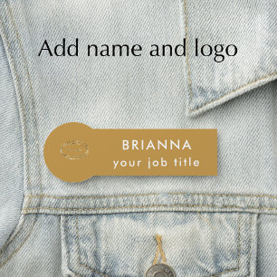 Add Business Logo Modern Gold Employee Name Tag