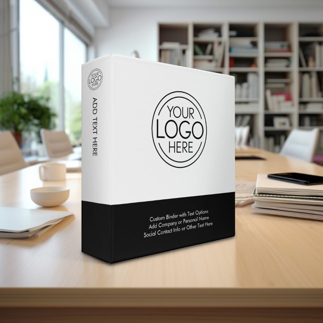 Add Business Logo with custom Text - black white Binder (Custom 3-ring binder - personalize with your logo and text)