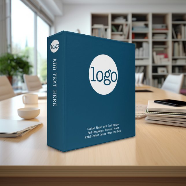 Add Business Logo with custom Text - navy blue Binder (Custom 3-ring binder - personalize with your logo and text)