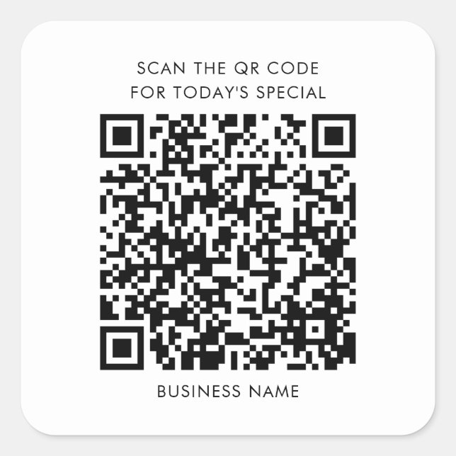 Add Business Name or Slogan Website QR Code Square Sticker (Front)