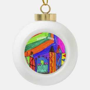 Add Childs Artwork Ceramic Ball Christmas Ornament