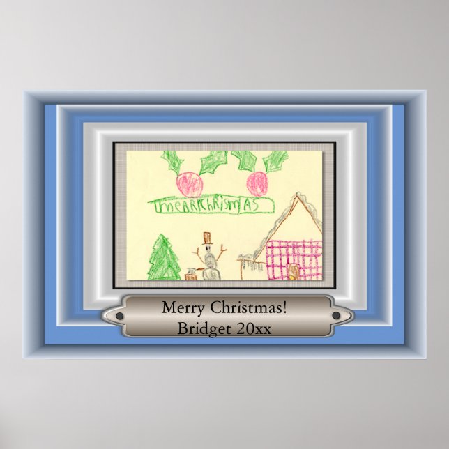 Add Child's Drawing with Custom Color Frame Poster (Front)