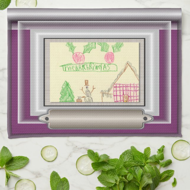 Add Child's Drawing with Custom Colour Frame Kitchen Towel (Folded)