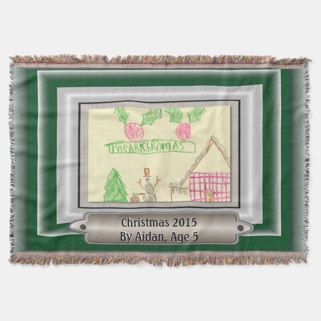 Add Child's Drawing with Custom Colour Frame Throw Blanket (Front)