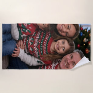 Add Christmas Family Photo Customize Beach Towel