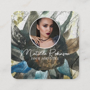 Add Circular Photo Gold Signature Sunflower Square Business Card