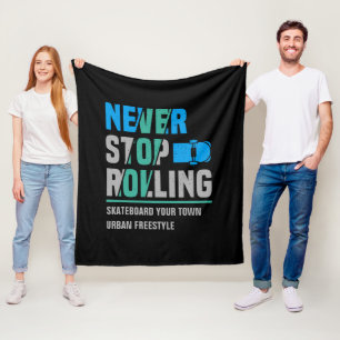 Add City Name Text Skateboard Never Stop Rolling Fleece Blanket