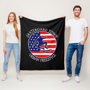 Add City Town Text Name Skateboard USA Flag Fleece Blanket