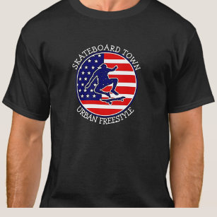 Add City Town Text Name Skateboard USA Flag        T-Shirt
