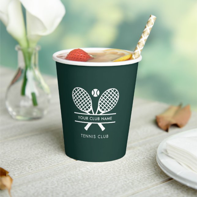 Add Club Name Tennis Team White Logo Paper Cups (Insitu)