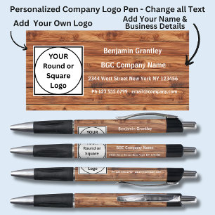 Add Company Details Name, Brown Wood Plank Effect  Pen