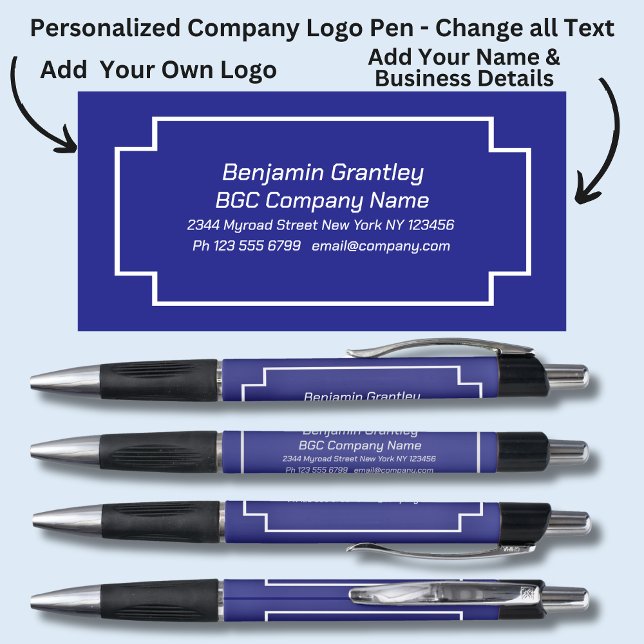 Add Company Details Name, Royal Bue Background Pen (Creator Uploaded)