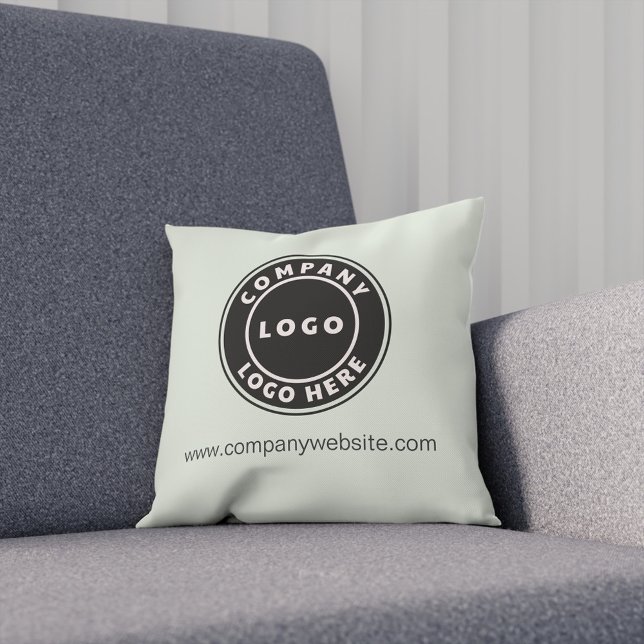 Add Company Logo and Business Website Throw Pillow (Business Logo Elegant Light Sage Throw Pillow)